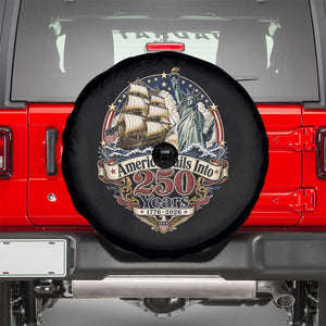 America Sails Into 250 Years Vintage Nautical Graphic Spare Tire Cover Statue of Liberty Tall Ship 1776 to 2026 Semiquincentennial Patriotic