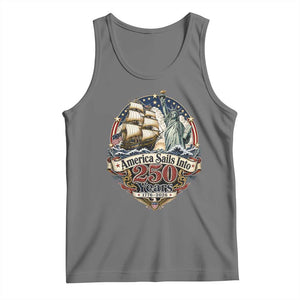 America Sails Into 250 Years Vintage Nautical Graphic Tank Top Statue of Liberty Tall Ship 1776 to 2026 Semiquincentennial Patriotic