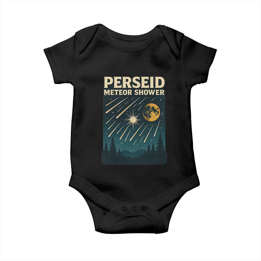 Vintage Perseid Meteor Shower Observer Baby Onesie Retro Celestial Stargazing Graphic TS02 Black Print Your Wear