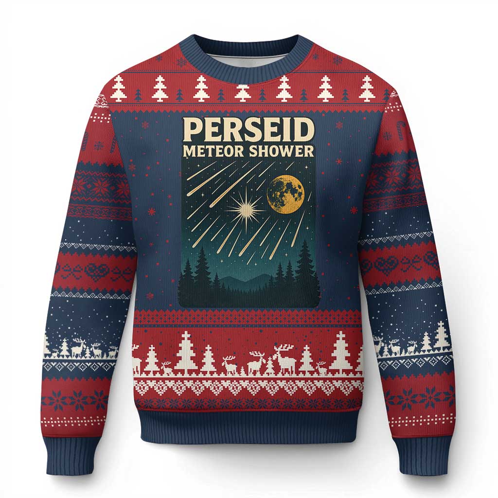 Vintage Perseid Meteor Shower Observer Ugly Christmas Sweater Retro Celestial Stargazing Graphic TS02 Navy Red Print Your Wear