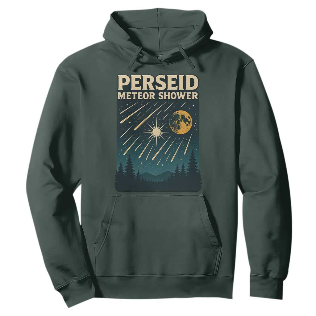 Vintage Perseid Meteor Shower Observer Hoodie Retro Celestial Stargazing Graphic TS02 Dark Forest Green Print Your Wear
