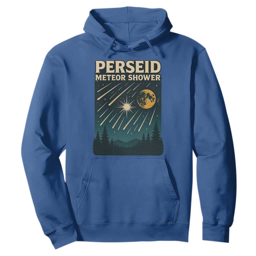 Vintage Perseid Meteor Shower Observer Hoodie Retro Celestial Stargazing Graphic TS02 Royal Blue Print Your Wear