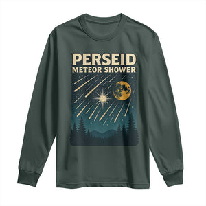 Vintage Perseid Meteor Shower Observer Long Sleeve Shirt Retro Celestial Stargazing Graphic TS02 Dark Forest Green Print Your Wear