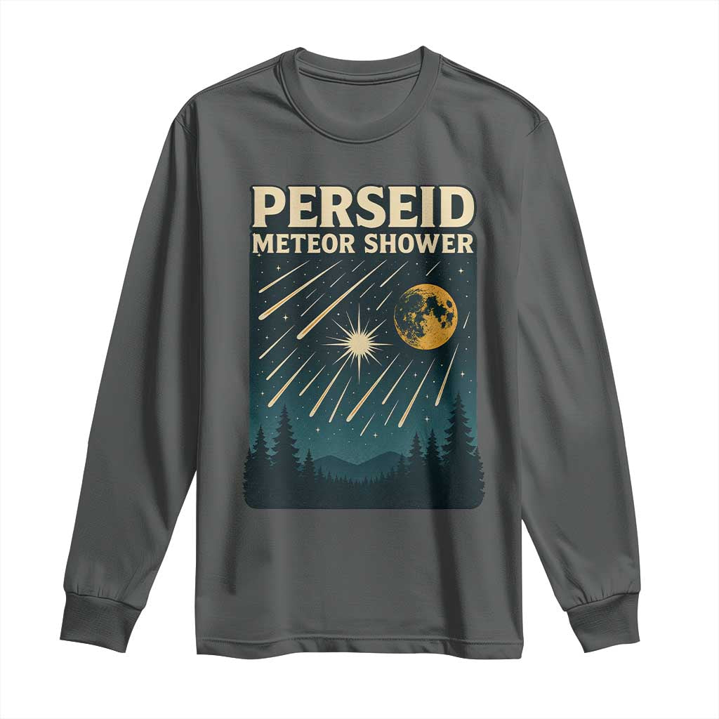 Vintage Perseid Meteor Shower Observer Long Sleeve Shirt Retro Celestial Stargazing Graphic TS02 Dark Heather Print Your Wear
