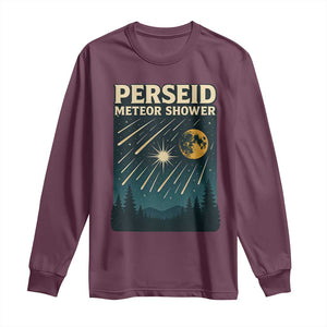 Vintage Perseid Meteor Shower Observer Long Sleeve Shirt Retro Celestial Stargazing Graphic TS02 Maroon Print Your Wear