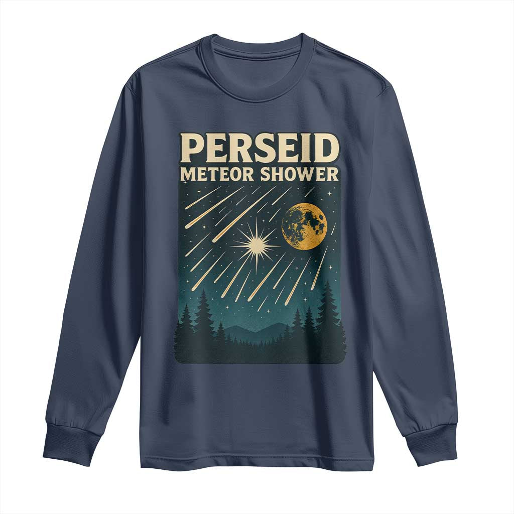Vintage Perseid Meteor Shower Observer Long Sleeve Shirt Retro Celestial Stargazing Graphic TS02 Navy Print Your Wear
