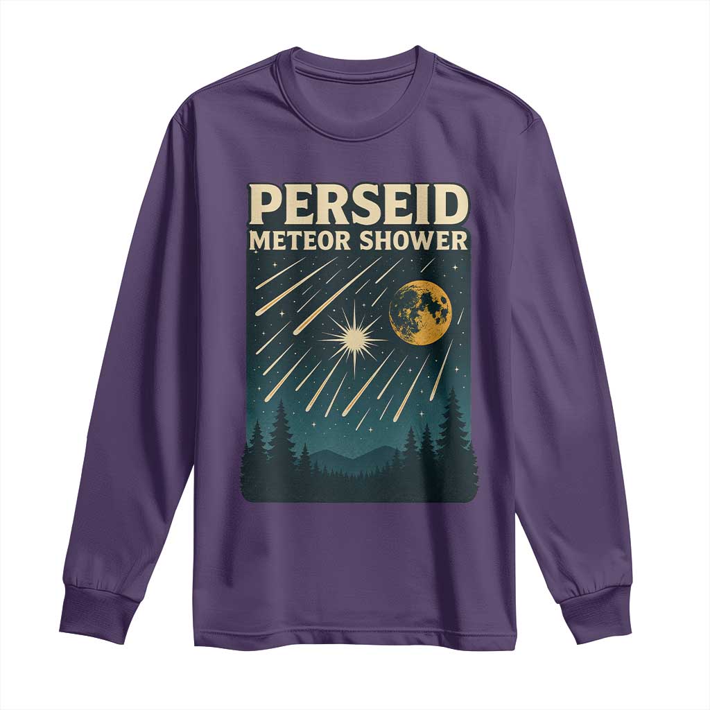 Vintage Perseid Meteor Shower Observer Long Sleeve Shirt Retro Celestial Stargazing Graphic TS02 Purple Print Your Wear