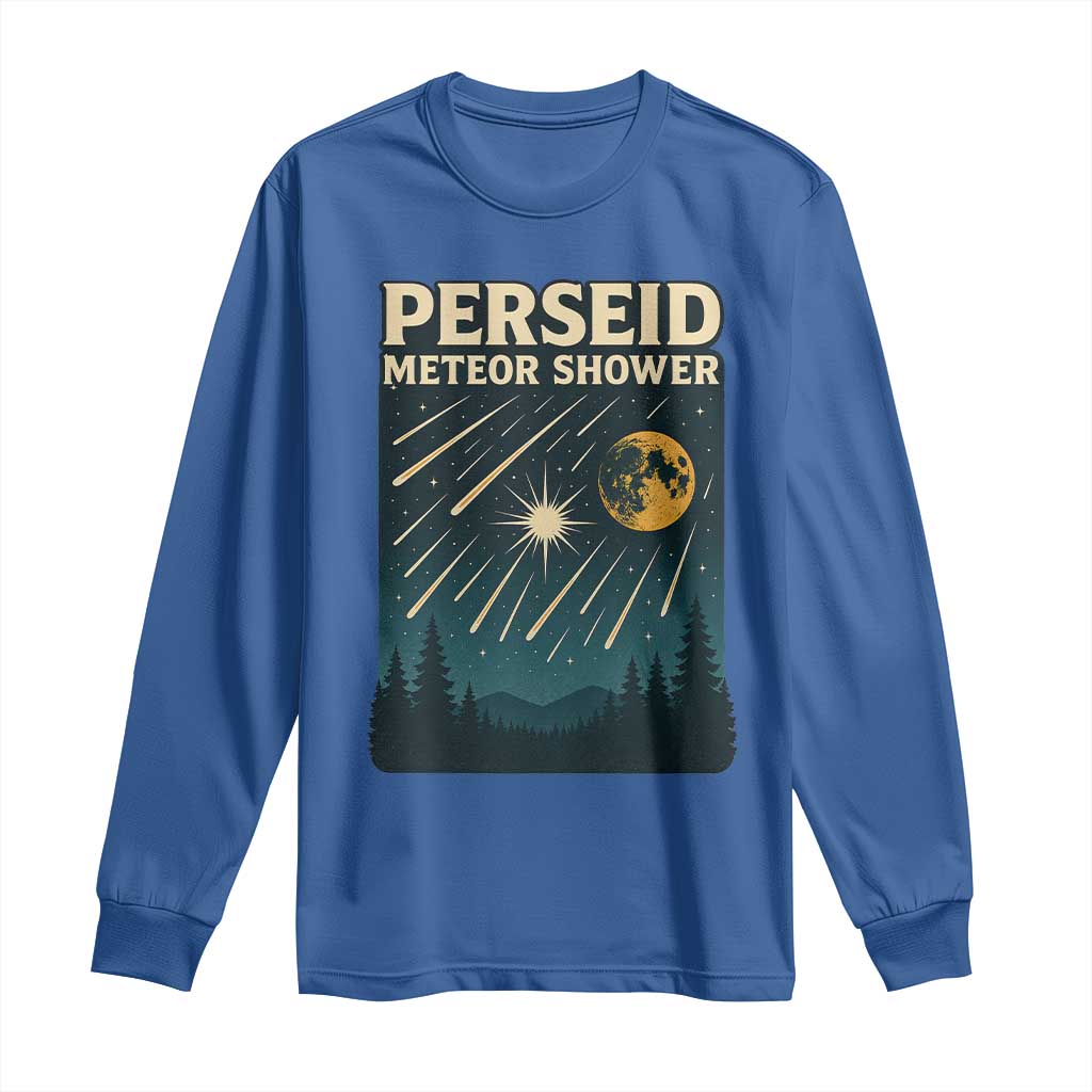 Vintage Perseid Meteor Shower Observer Long Sleeve Shirt Retro Celestial Stargazing Graphic TS02 Royal Blue Print Your Wear