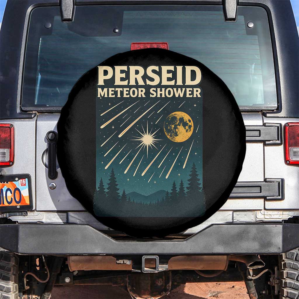 Vintage Perseid Meteor Shower Observer Spare Tire Cover Retro Celestial Stargazing Graphic TS02 No hole Black Print Your Wear