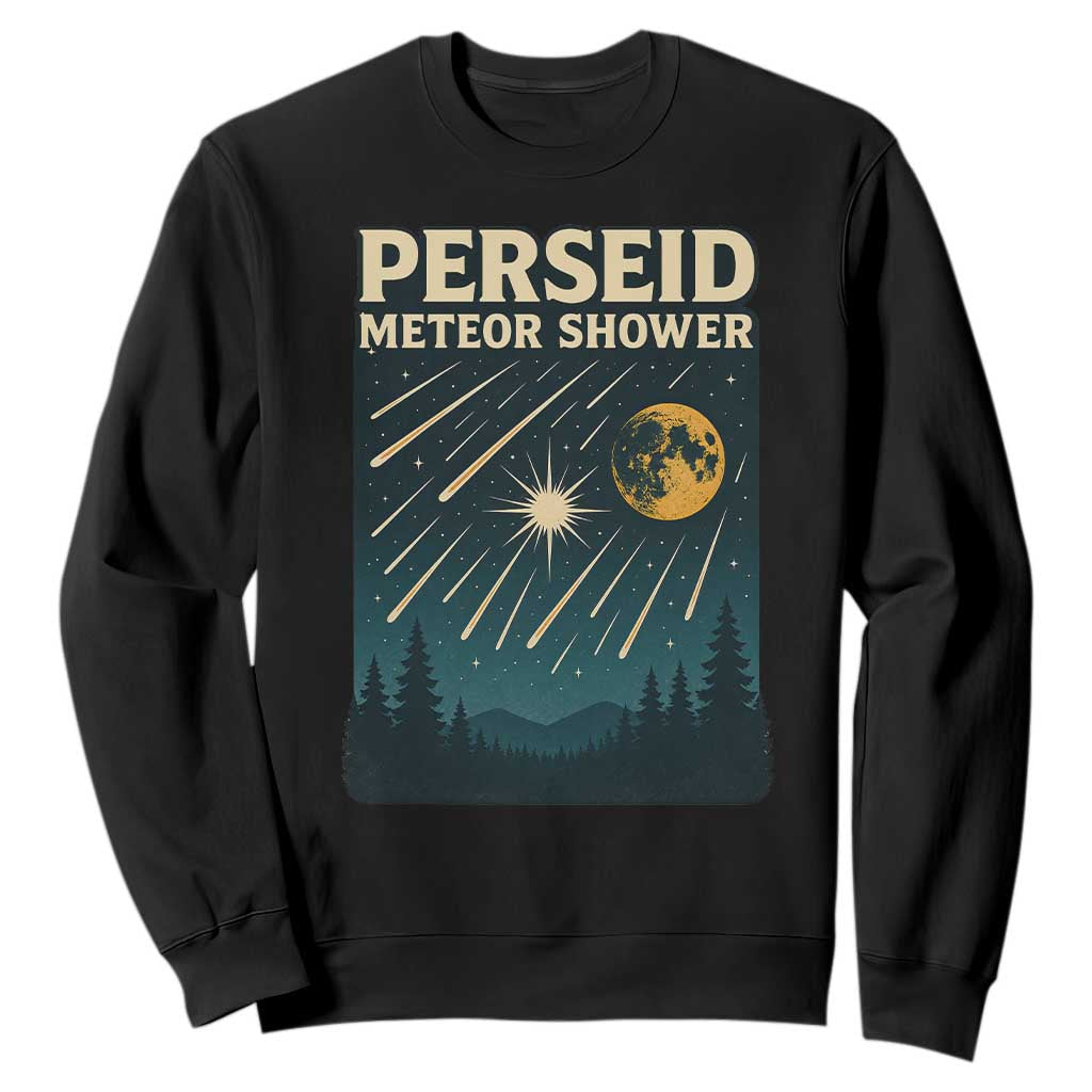 Vintage Perseid Meteor Shower Observer Sweatshirt Retro Celestial Stargazing Graphic TS02 Black Print Your Wear