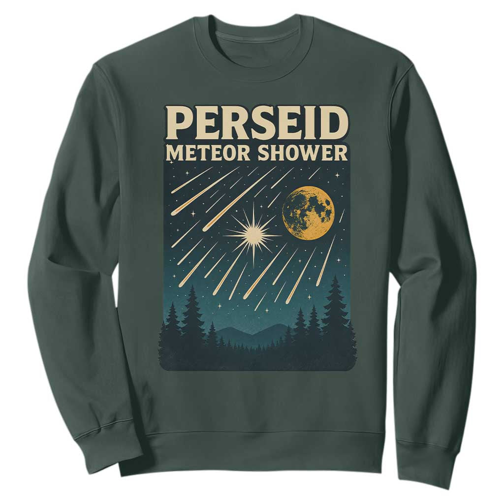 Vintage Perseid Meteor Shower Observer Sweatshirt Retro Celestial Stargazing Graphic TS02 Dark Forest Green Print Your Wear