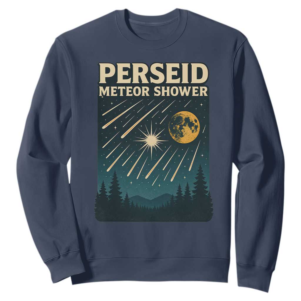 Vintage Perseid Meteor Shower Observer Sweatshirt Retro Celestial Stargazing Graphic TS02 Navy Print Your Wear