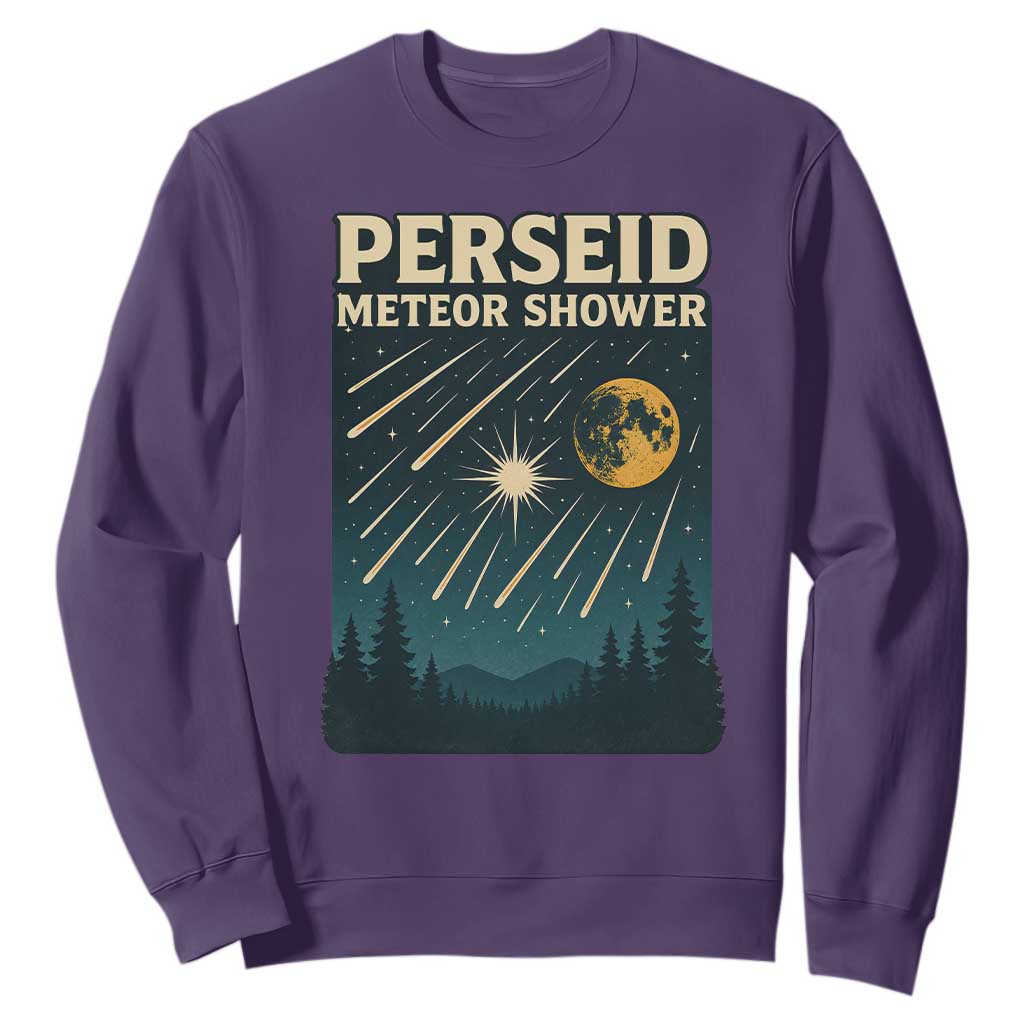 Vintage Perseid Meteor Shower Observer Sweatshirt Retro Celestial Stargazing Graphic TS02 Purple Print Your Wear