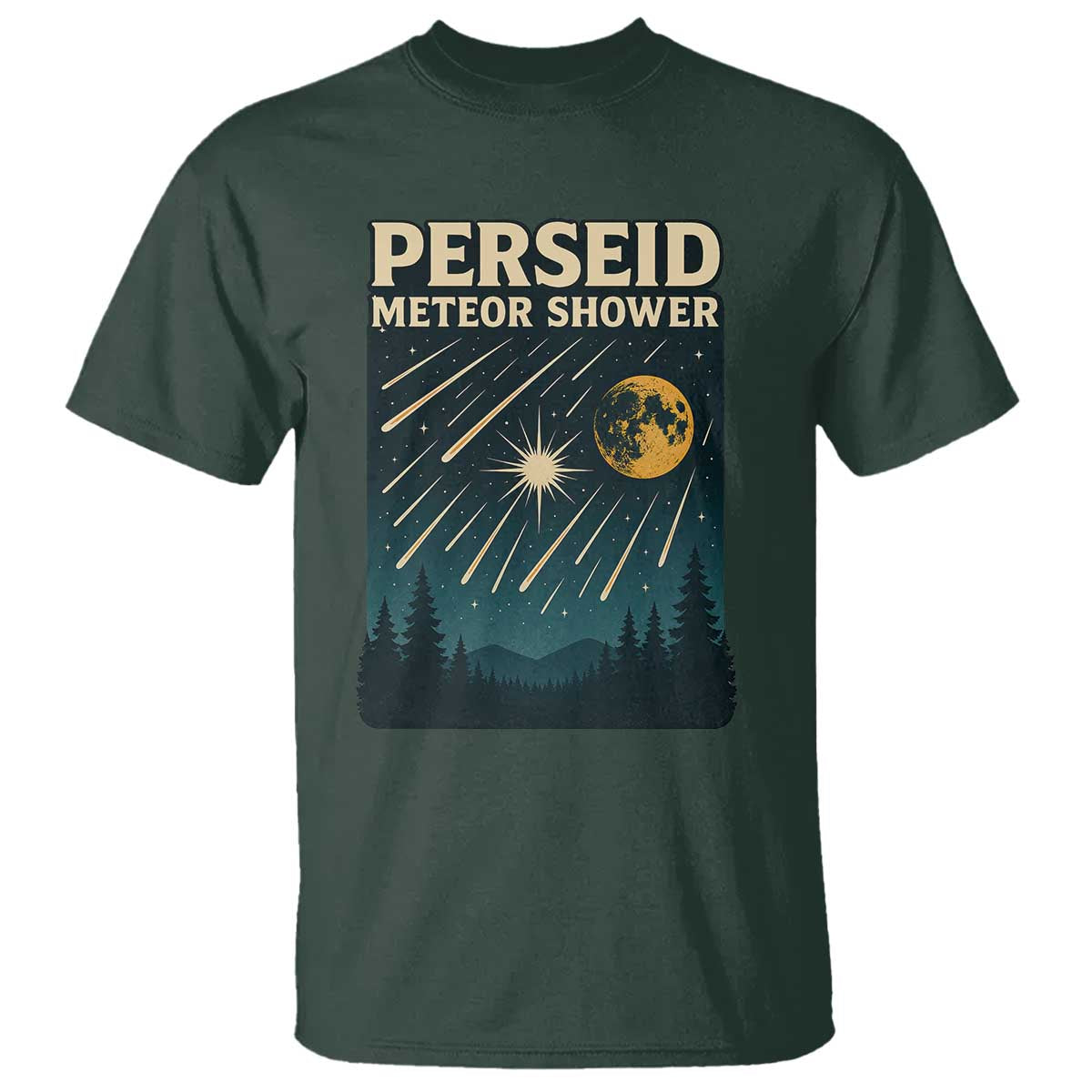 Vintage Perseid Meteor Shower Observer T Shirt Retro Celestial Stargazing Graphic TS02 Dark Forest Green Print Your Wear