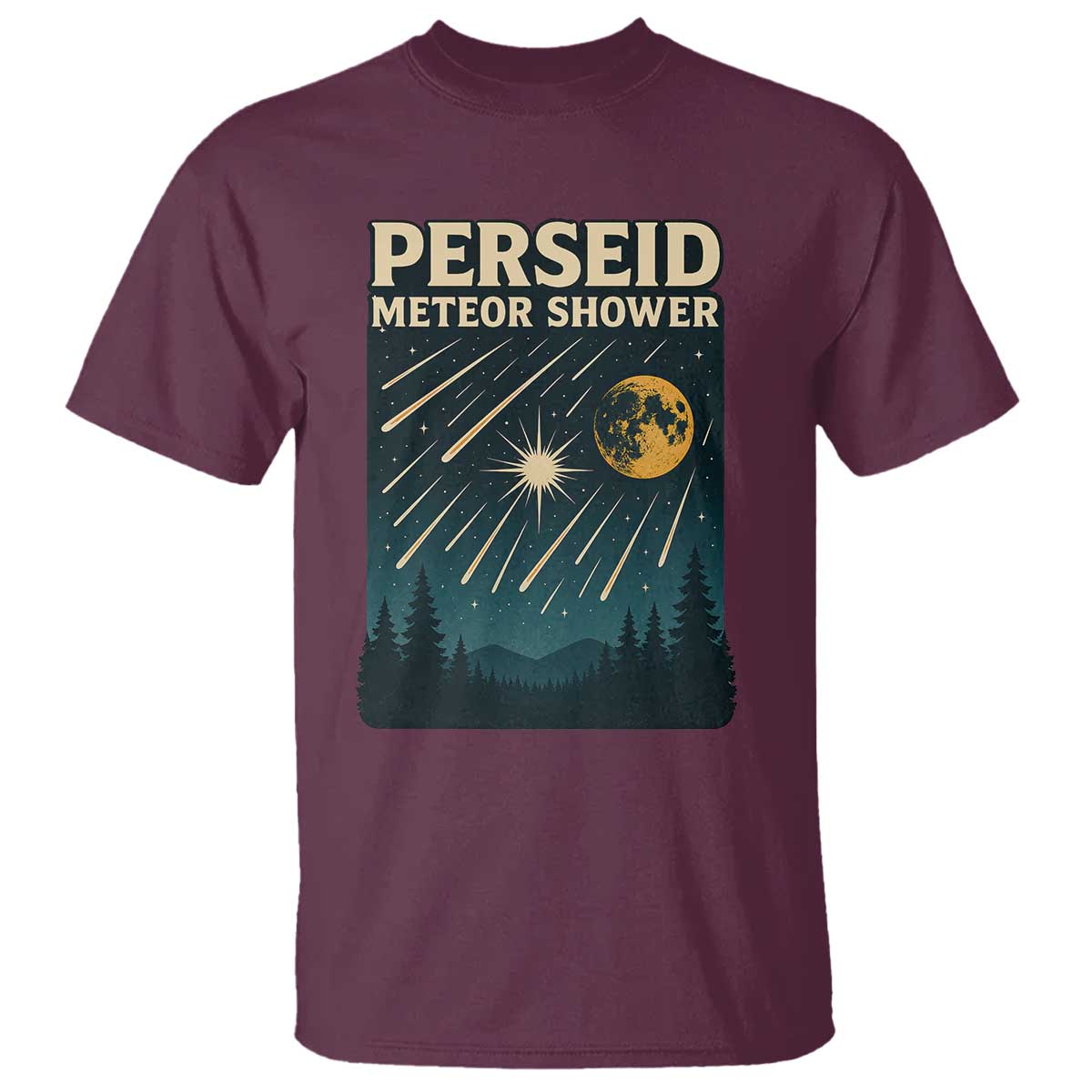 Vintage Perseid Meteor Shower Observer T Shirt Retro Celestial Stargazing Graphic TS02 Maroon Print Your Wear