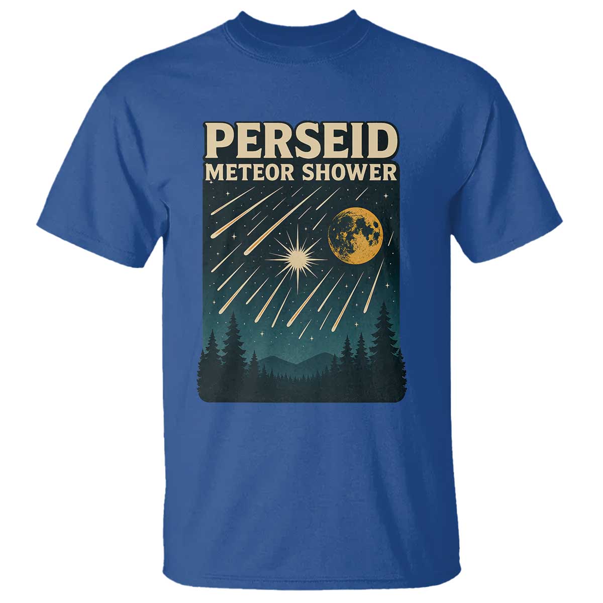 Vintage Perseid Meteor Shower Observer T Shirt Retro Celestial Stargazing Graphic TS02 Royal Blue Print Your Wear
