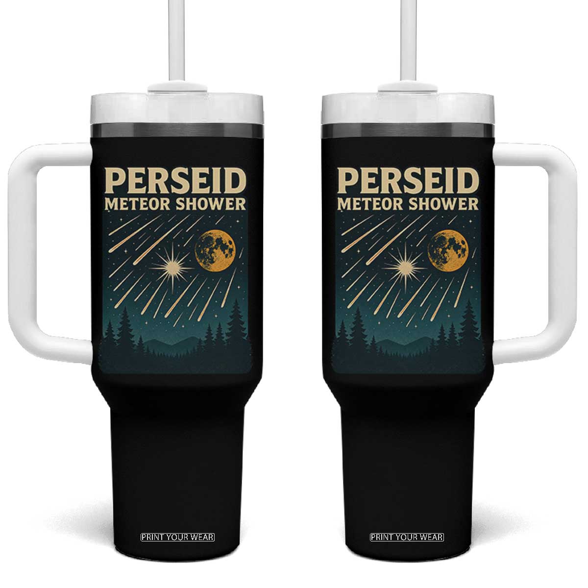 Vintage Perseid Meteor Shower Observer Tumbler With Handle Retro Celestial Stargazing Graphic TS02 One Size: 40 oz Black Print Your Wear