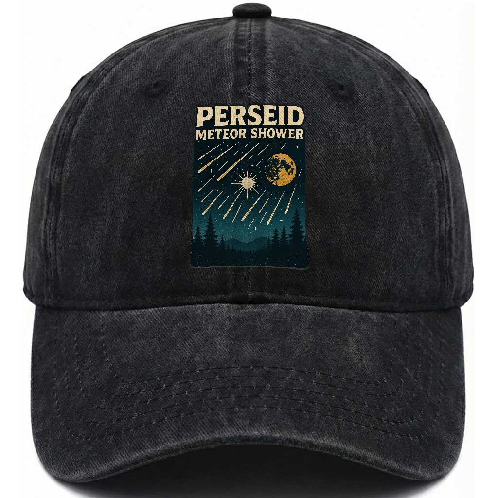 Vintage Perseid Meteor Shower Observer Washed Cotton Baseball Cap Retro Celestial Stargazing Graphic TS02 Print Your Wear