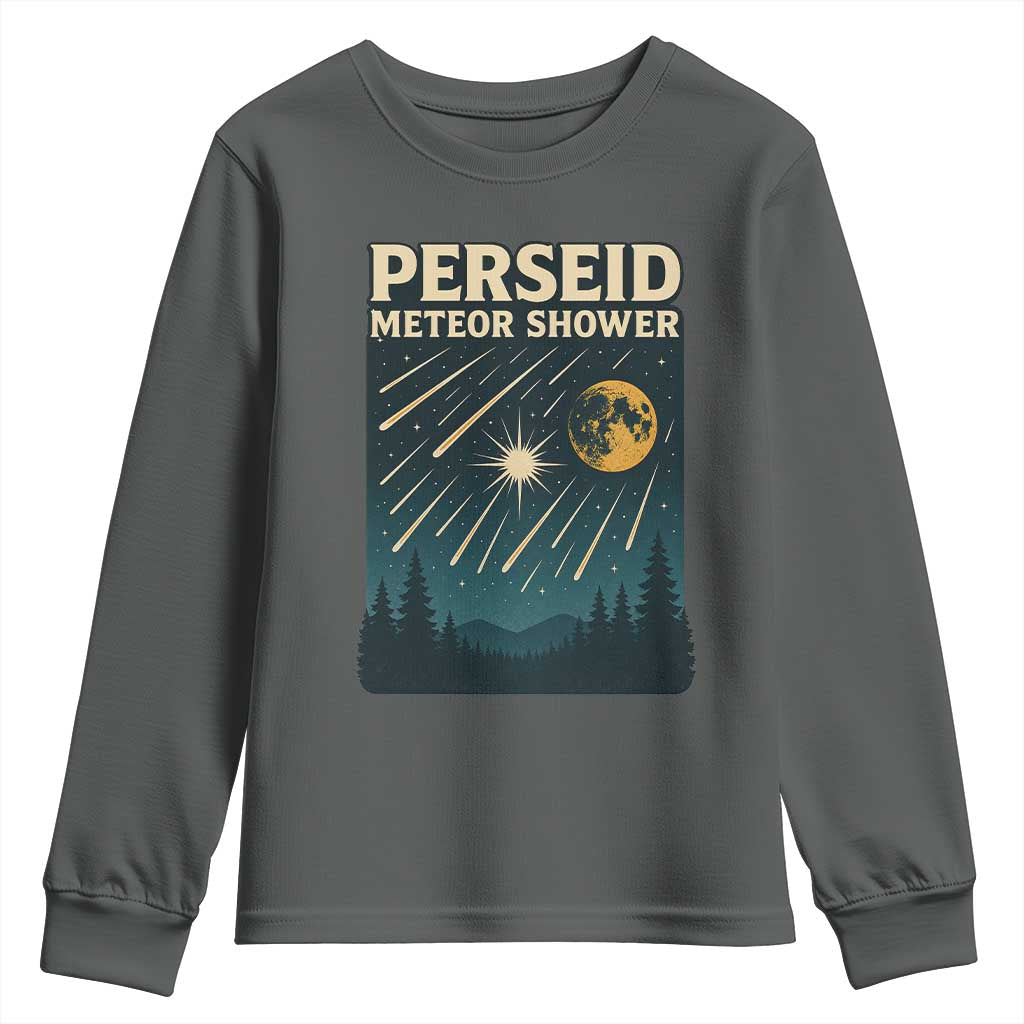 Vintage Perseid Meteor Shower Observer Youth Sweatshirt Retro Celestial Stargazing Graphic TS02 Dark Heather Print Your Wear