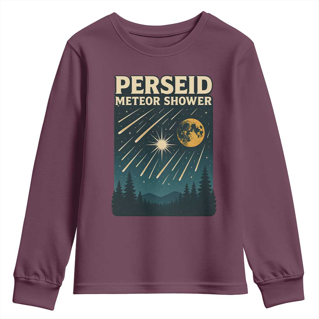 Vintage Perseid Meteor Shower Observer Youth Sweatshirt Retro Celestial Stargazing Graphic TS02 Maroon Print Your Wear
