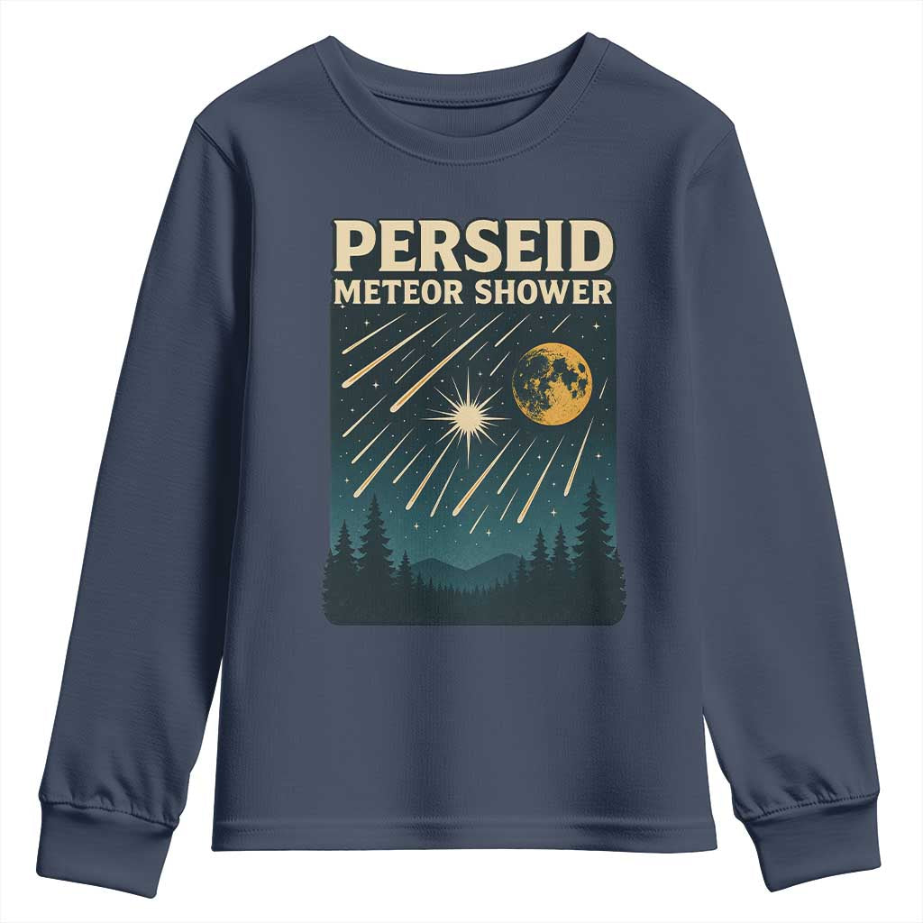 Vintage Perseid Meteor Shower Observer Youth Sweatshirt Retro Celestial Stargazing Graphic TS02 Navy Print Your Wear