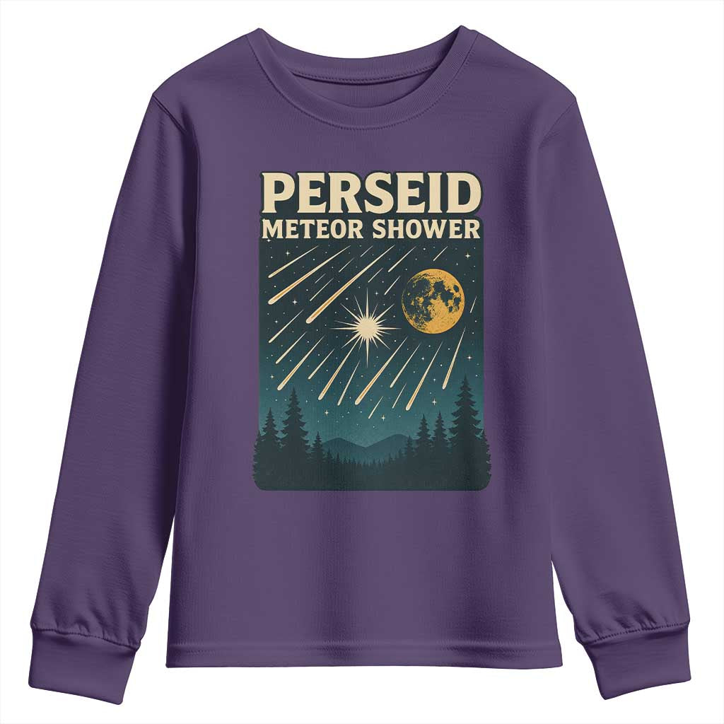 Vintage Perseid Meteor Shower Observer Youth Sweatshirt Retro Celestial Stargazing Graphic TS02 Purple Print Your Wear