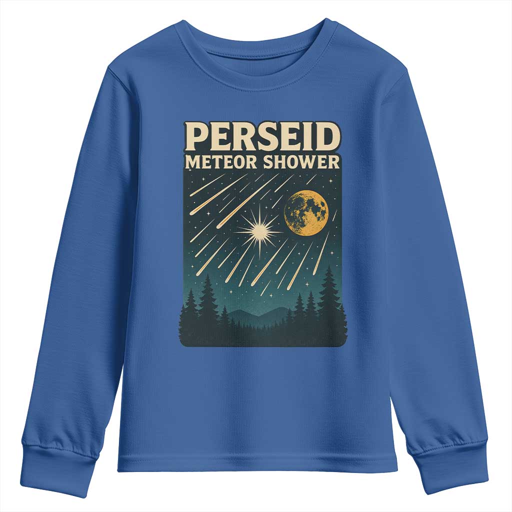 Vintage Perseid Meteor Shower Observer Youth Sweatshirt Retro Celestial Stargazing Graphic TS02 Royal Blue Print Your Wear