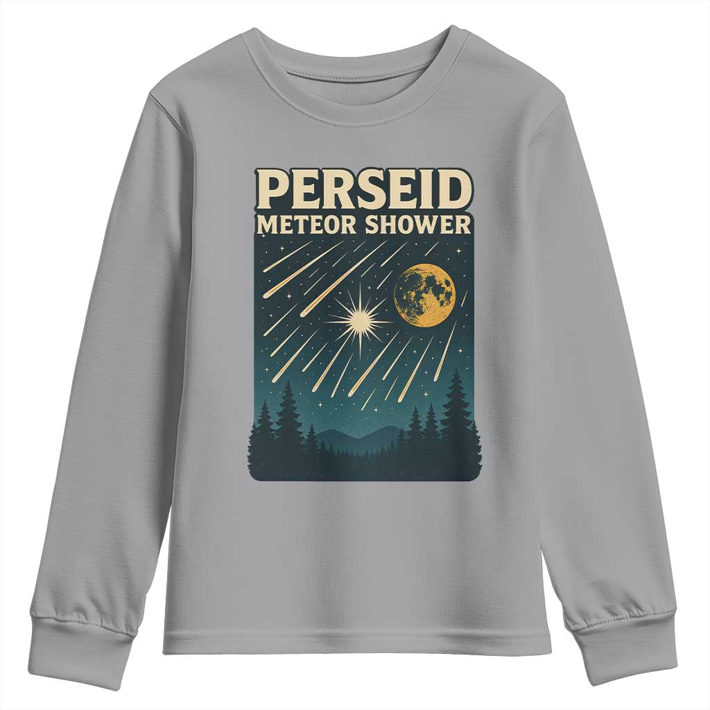 Vintage Perseid Meteor Shower Observer Youth Sweatshirt Retro Celestial Stargazing Graphic TS02 Sport Gray Print Your Wear