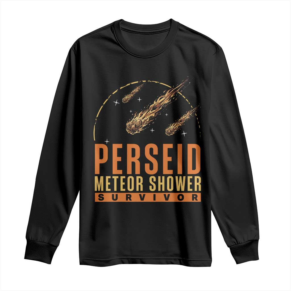 Vintage Perseid Meteor Shower Survivor Long Sleeve Shirt Retro Astronomy Stargazing Graphic TS02 Black Print Your Wear
