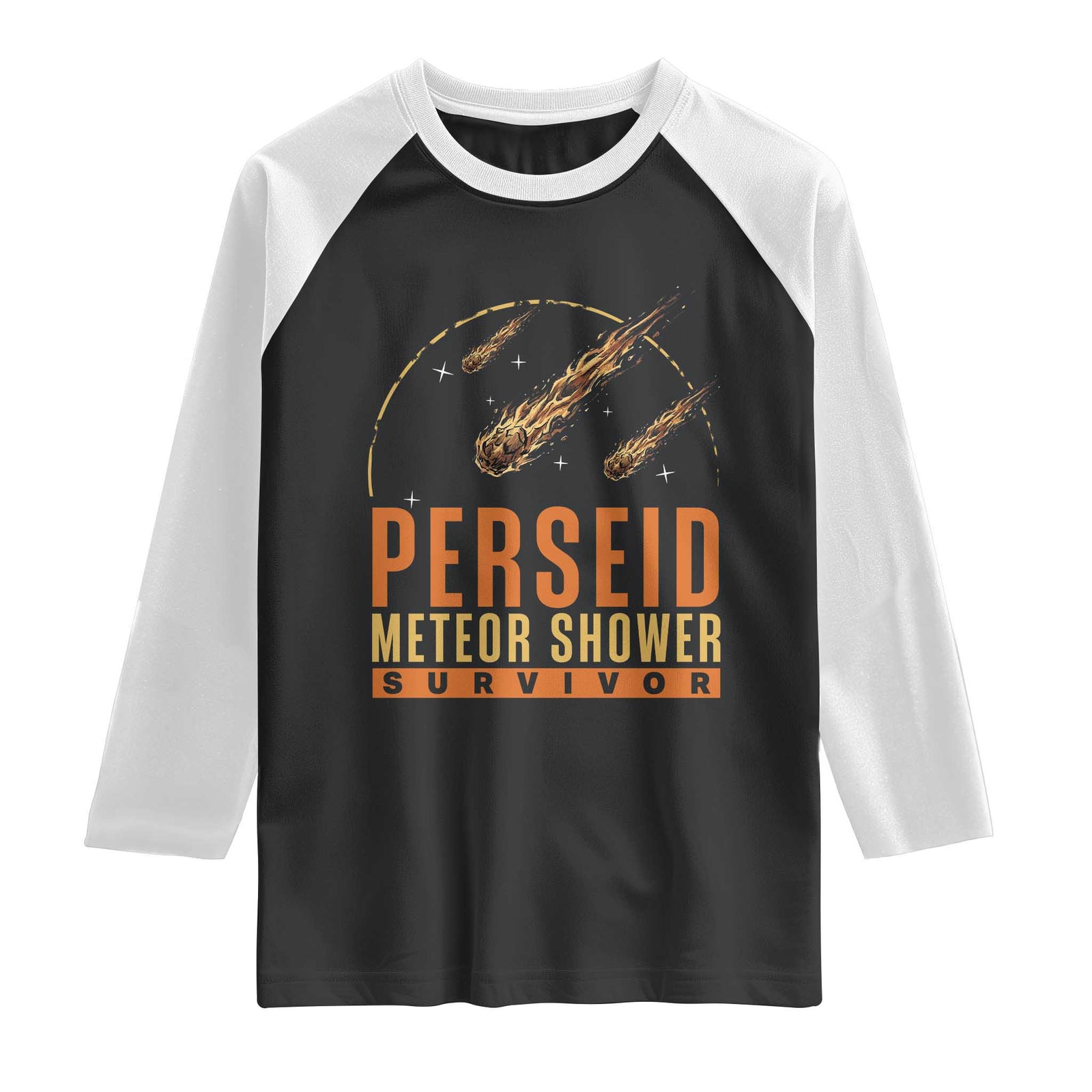 Vintage Perseid Meteor Shower Survivor Raglan Shirt Retro Astronomy Stargazing Graphic TS02 Black White Print Your Wear
