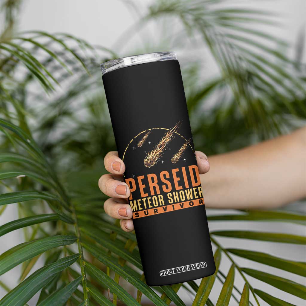 Vintage Perseid Meteor Shower Survivor Skinny Tumbler Retro Astronomy Stargazing Graphic