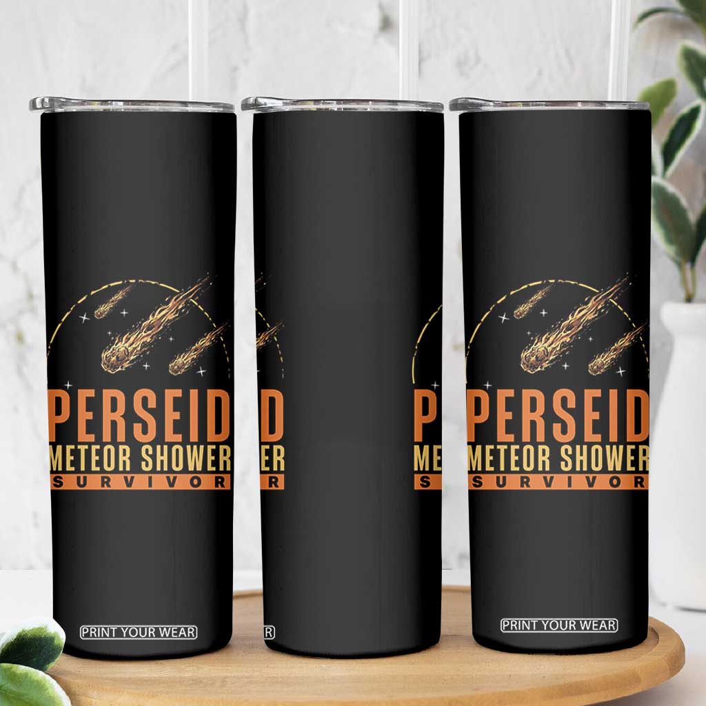 Vintage Perseid Meteor Shower Survivor Skinny Tumbler Retro Astronomy Stargazing Graphic