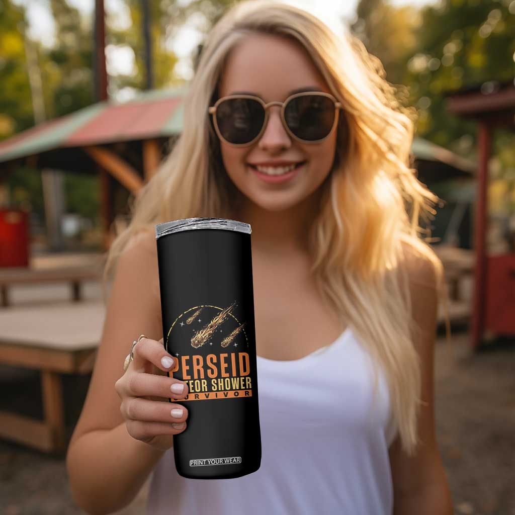 Vintage Perseid Meteor Shower Survivor Skinny Tumbler Retro Astronomy Stargazing Graphic