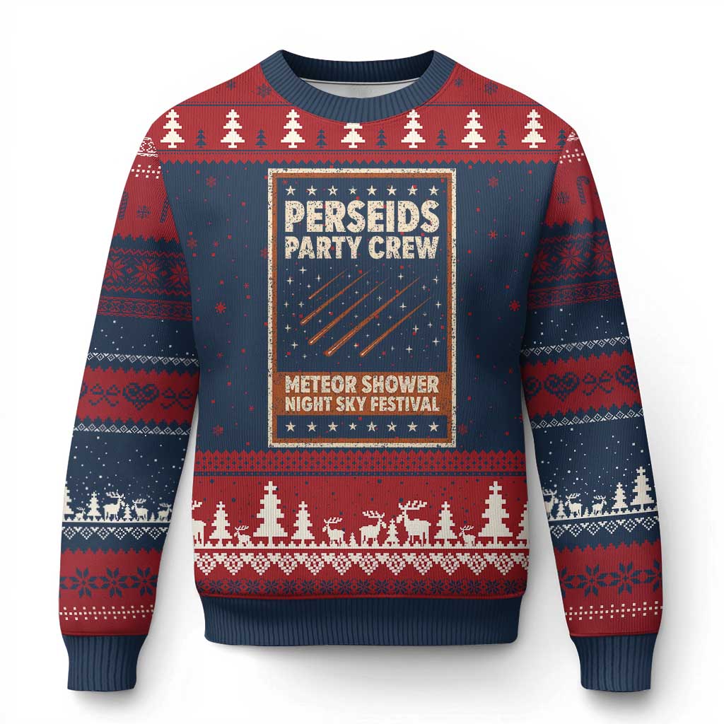 Vintage Perseids Party Crew August 2026 Ugly Christmas Sweater Annual Night Sky Festival Graphic TS02 Navy Red Print Your Wear