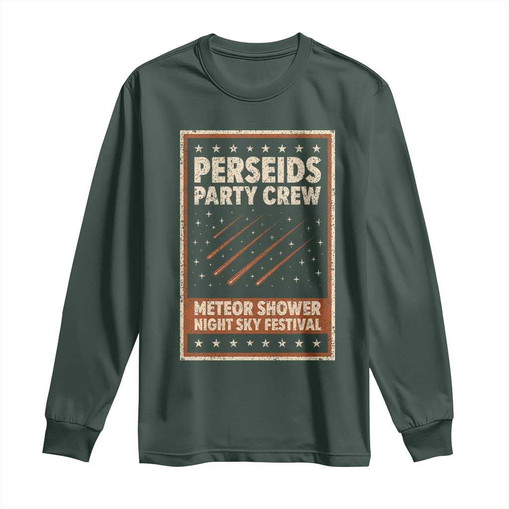 Vintage Perseids Party Crew August 2026 Long Sleeve Shirt Annual Night Sky Festival Graphic TS02 Dark Forest Green Print Your Wear