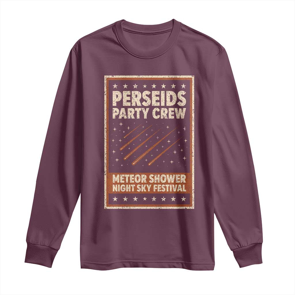 Vintage Perseids Party Crew August 2026 Long Sleeve Shirt Annual Night Sky Festival Graphic TS02 Maroon Print Your Wear