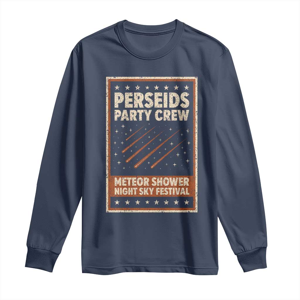 Vintage Perseids Party Crew August 2026 Long Sleeve Shirt Annual Night Sky Festival Graphic TS02 Navy Print Your Wear