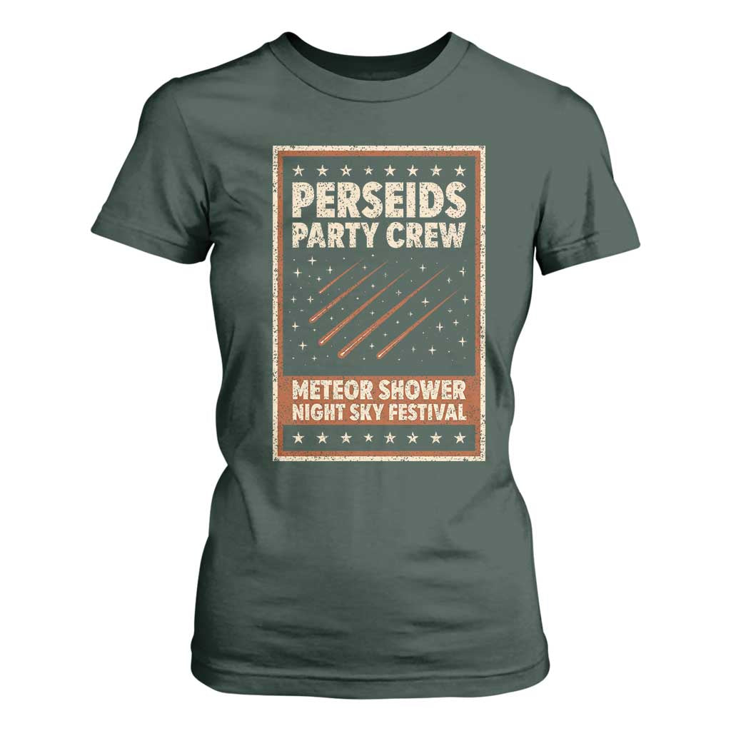 Vintage Perseids Party Crew August 2026 T Shirt For Women Annual Night Sky Festival Graphic TS02 Dark Forest Green Print Your Wear
