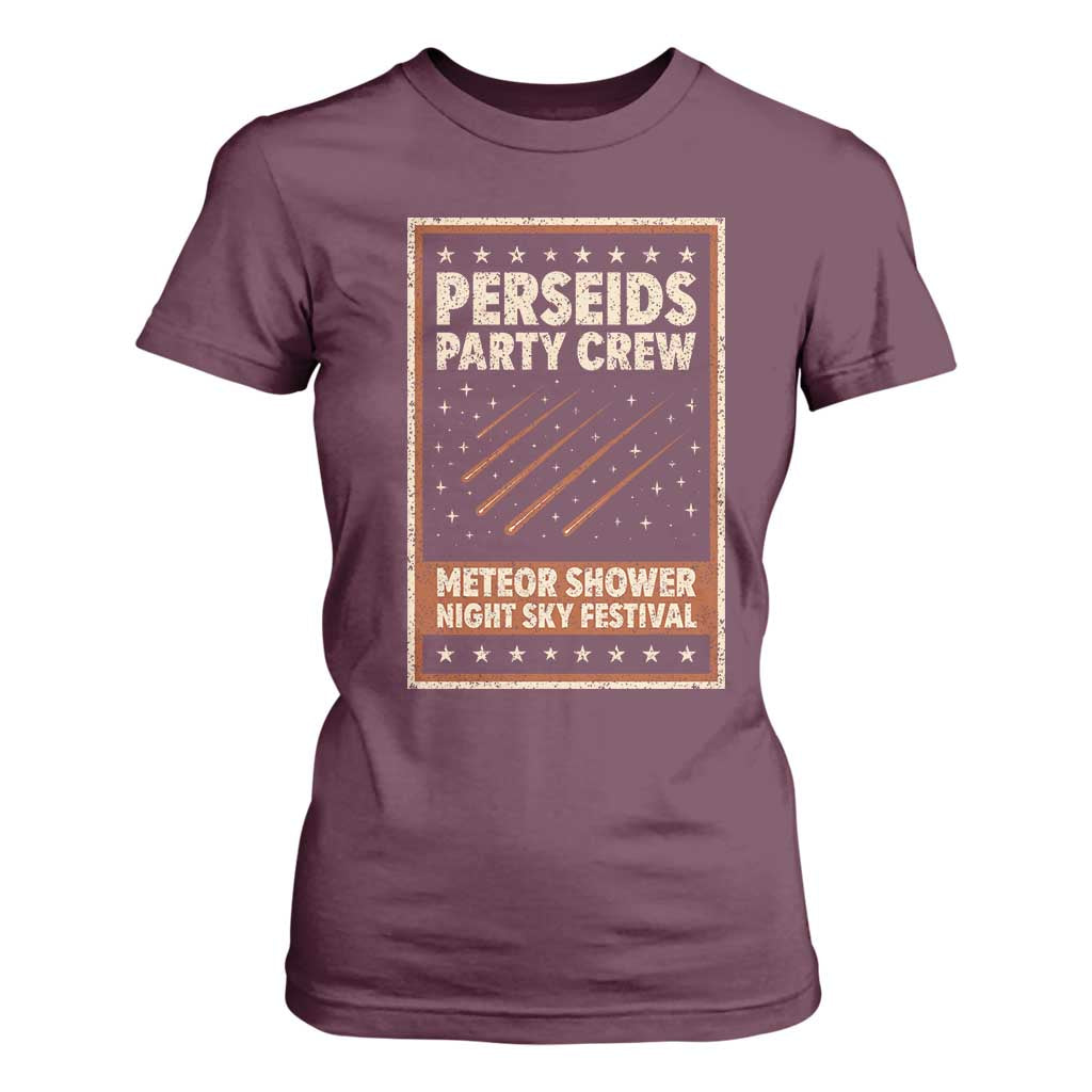 Vintage Perseids Party Crew August 2026 T Shirt For Women Annual Night Sky Festival Graphic TS02 Maroon Print Your Wear