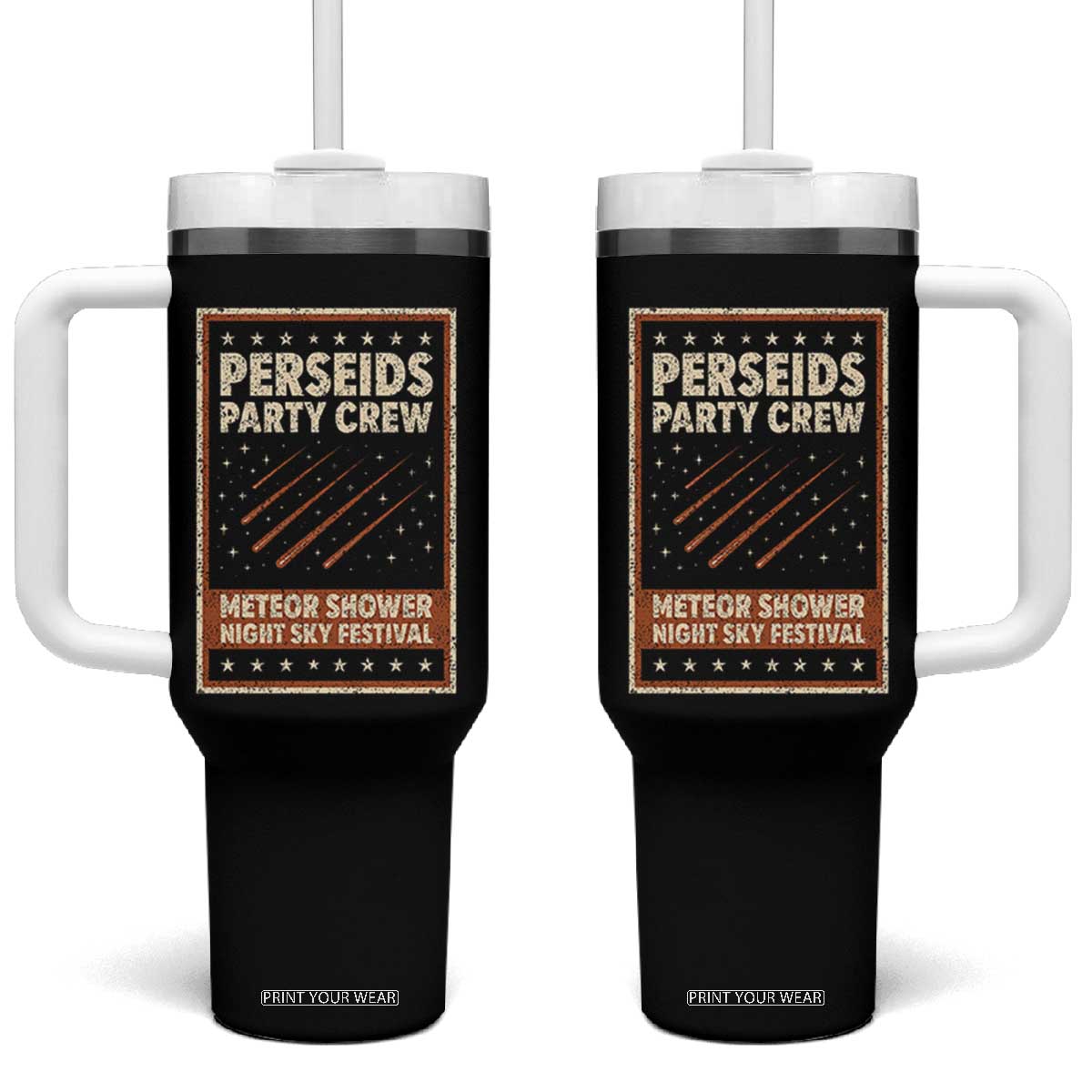 Vintage Perseids Party Crew August 2026 Tumbler With Handle Annual Night Sky Festival Graphic TS02 One Size: 40 oz Black Print Your Wear