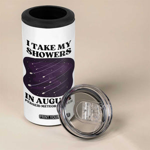 Funny Perseid Meteor Shower Stargazer Graphic 4 in 1 Can Cooler Tumbler I Take My Showers In August