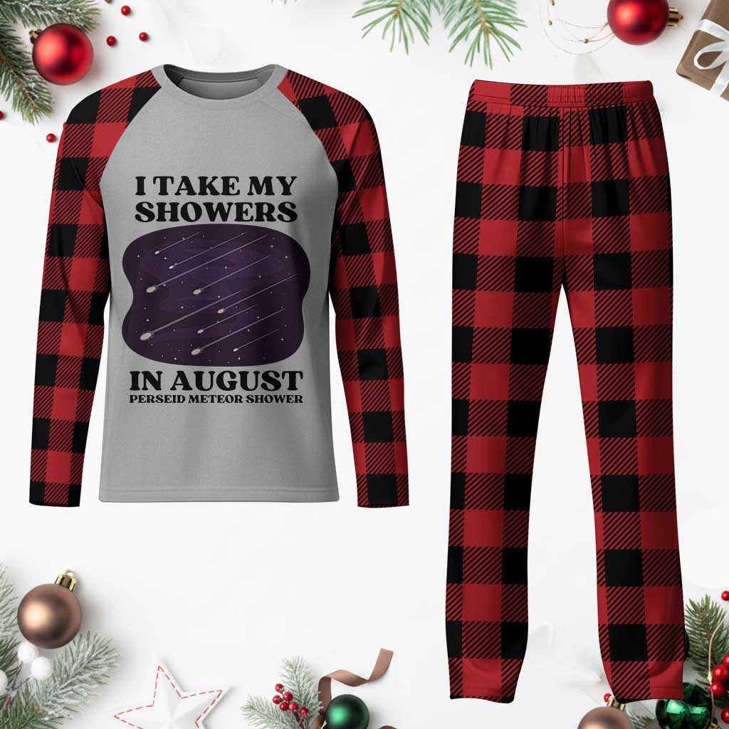 Funny Perseid Meteor Shower Stargazer Graphic Plaid Pajama Set I Take My Showers In August TS02 Buffalo Plaid Print Your Wear