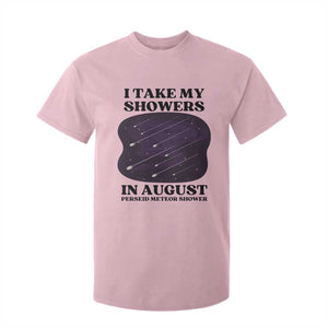 Funny Perseid Meteor Shower Stargazer Graphic T Shirt For Kid I Take My Showers In August TS02 Light Pink Print Your Wear