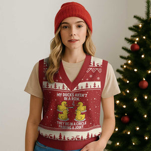 Funny 420 Weed Rubber Duck Graphic V-Neck Knit Sweater Vest My Ducks Arent In A Row They Are In A Circle Passing A Joint