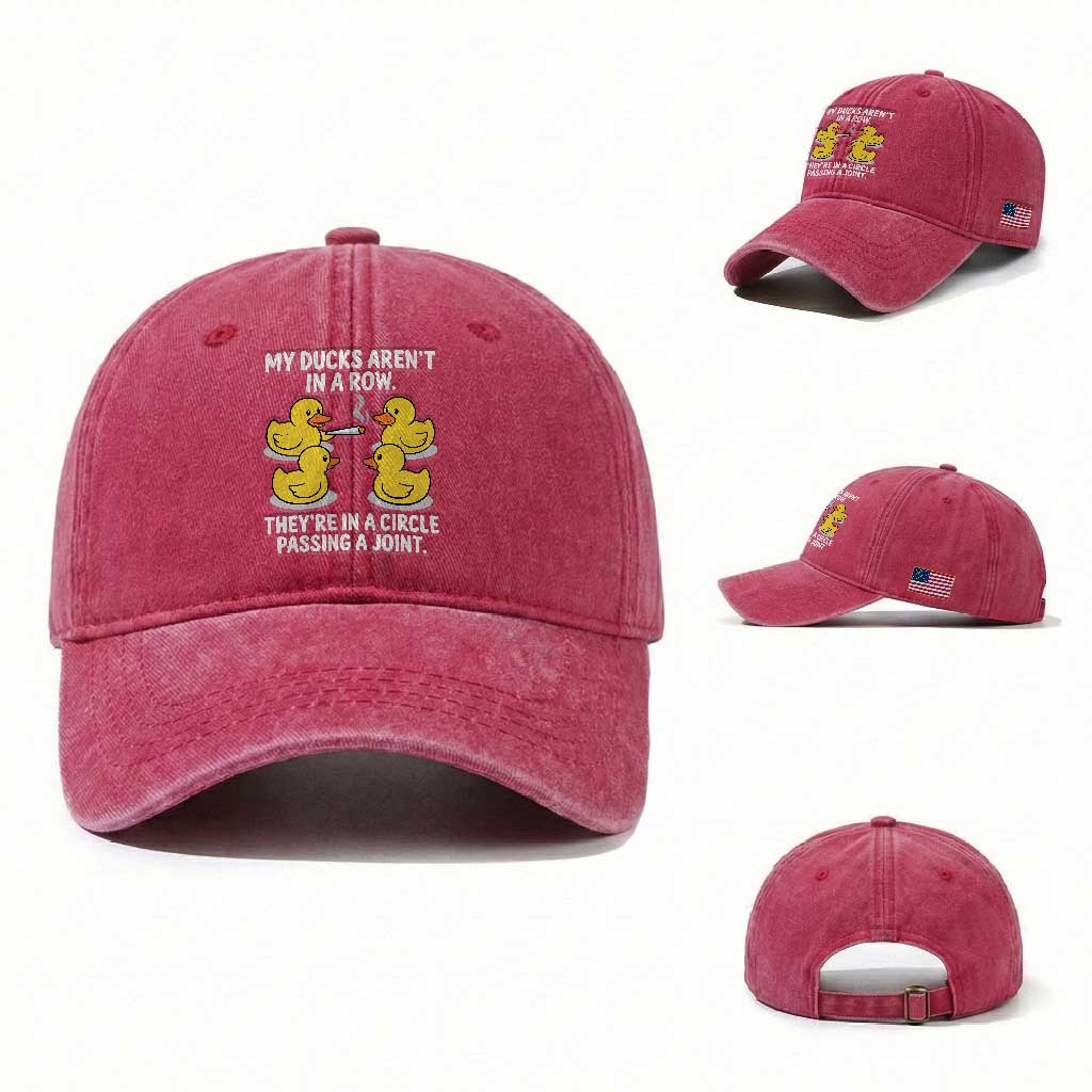 Funny 420 Weed Rubber Duck Graphic Washed Cotton Baseball Cap My Ducks Arent In A Row They Are In A Circle Passing A Joint