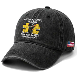Funny 420 Weed Rubber Duck Graphic Washed Cotton Baseball Cap My Ducks Arent In A Row They Are In A Circle Passing A Joint