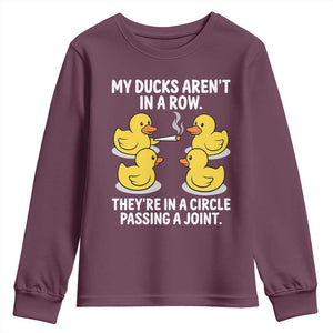 Funny 420 Weed Rubber Duck Graphic Youth Sweatshirt My Ducks Arent In A Row They Are In A Circle Passing A Joint