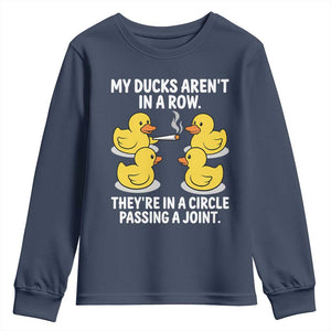 Funny 420 Weed Rubber Duck Graphic Youth Sweatshirt My Ducks Arent In A Row They Are In A Circle Passing A Joint