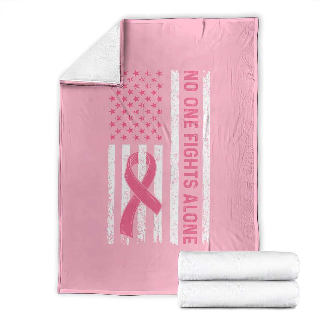 Nobody Fights Alone Pink Ribbon Flag Throw Blanket Breast Cancer Awareness Support - Print Your Wear