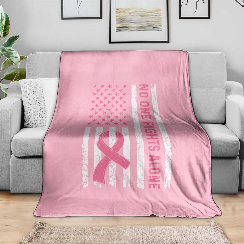 Nobody Fights Alone Pink Ribbon Flag Throw Blanket Breast Cancer Awareness Support TS02 Print Your Wear